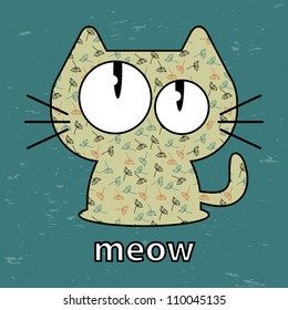 Vector card with cute funny cat