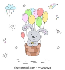 vector card with cute hand drawn bunny. vector print.