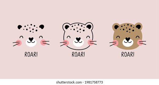 Vector card with cute leopard. Flat style print for kids