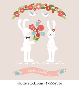 Vector card - Cute rabbits