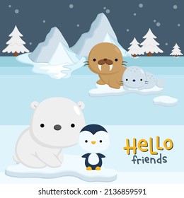 Una tarjeta vectorial de animales árticos simples y simples