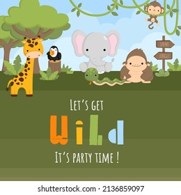 A Vector Card of Cute and Simple Safari Jungle Animals