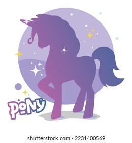 Vector card with cute unicorn. Magic unicorn poster, greeting card. Color silhouette of a unicorn.