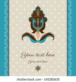 Vector card with damask pattern on a simple cotton background.  Place for your text. Perfect for greetings, invitations or announcements.