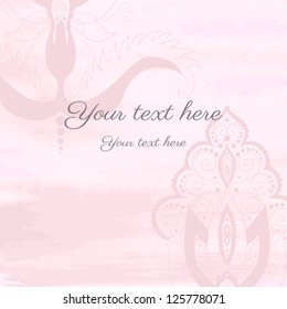 Vector card with damask pattern. Watercolor background.