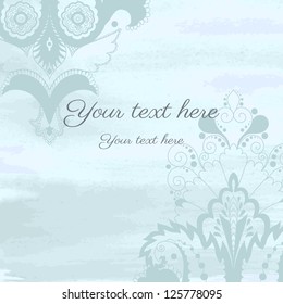 Vector card with damask pattern. Watercolor background.
