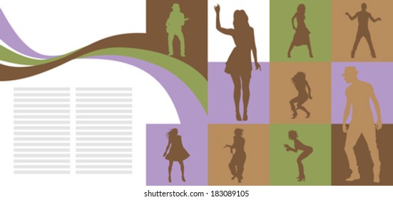 vector card with dancing people