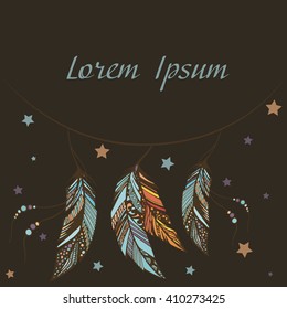 vector card with dark background illustration with feathers