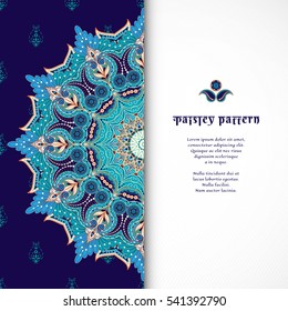 Vector card with dark ethnic backdrop and round floral oriental pattern. Place for your text.