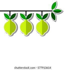 Vector card decorated with stylized lemon branch with three ripe fruits isolated on the white background with place for text. Good for design of banner, poster, website, menu, label, etc.