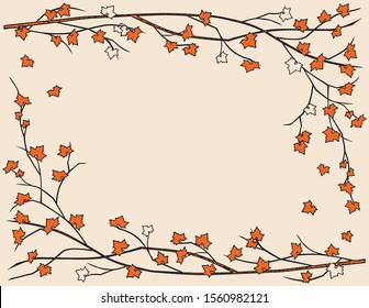 Vector card with decorative floral frame from maple branches with fall leaves