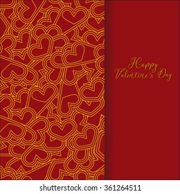 Vector card with Decorative Hearts. Vector Golden background. Ethnic decorative elements. Decorative element for greeting cards or any other kind of design. St. Valentine's Day or Wedding Design.