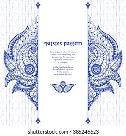 Vector card with delicate ornament on backdrop. Floral oriental pattern. Place for your text. 