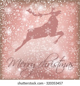 Diseño de tarjetas vectoriales de un reno de Navidad abstracto en el fondo de estrellas, bolas de nieve y copos de nieve