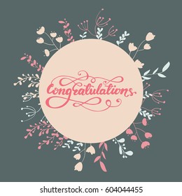 Vector Card design with floral elements and lettering "Congratulations".