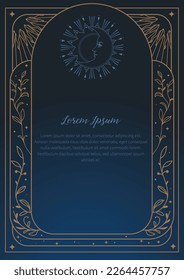 Vector card design. Golden frame on dark blue background