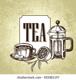 Vector Card Design Hand Drawn Tea Stock Vector (Royalty Free) 503381197 ...