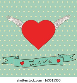 Vector card design with heart and wings to Valentine's Day