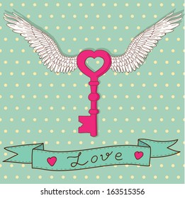 Vector card design with key to Valentine's Day