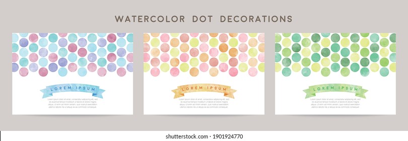 vector card design template with colorful dots, watercolor decoration on white background set
