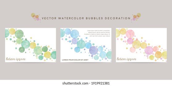 Vektorkartendesign-Vorlage mit bunten Blasen, Aquarellfarben-Dekoration auf weißem Hintergrund