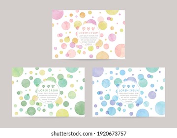 vector card design template with colorful bubbles, watercolor decoration on white background set