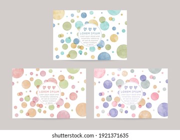 vector card design template with colorful bubbles, watercolor decoration on white background set