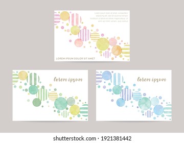 vector card design template with colorful bubbles, watercolor decoration on white background set