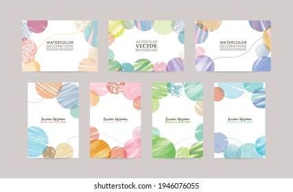vector card design template with colorful bubbles, watercolor decoration on white background set