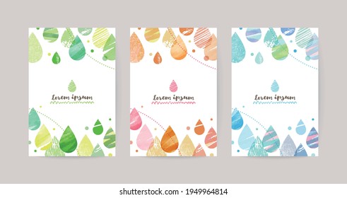 vector card design template with colorful drops, watercolor decoration on white background set