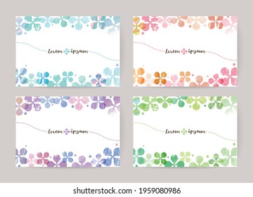 vector card design template with colorful leaves, watercolor decoration on white background set