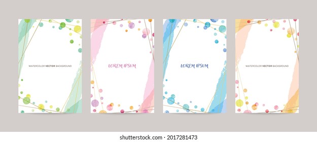 vector card design template with colorful watercolor bubbles, gold lines