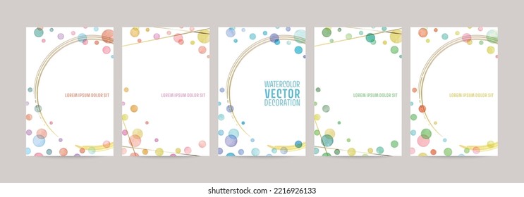 vector card design template with colorful watercolor bubbles, gold lines