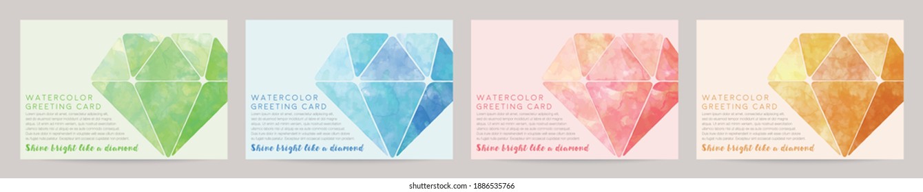 vector card design template with jewel illustration, watercolor decoration set