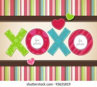 Vector card design with two hearts pierced with an arrow