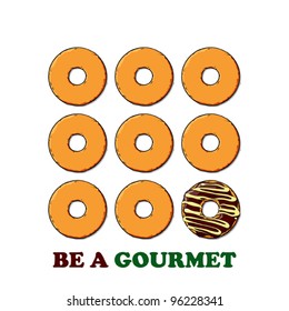 Vector card with donuts and text.