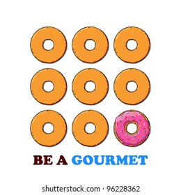 Vector card with donuts and text.