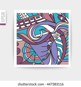 Vector card  with doodles marine theme.
Sea bottom color.