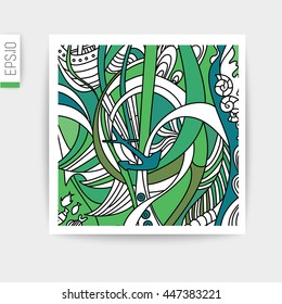 Vector card  with doodles marine theme.
Sea bottom color.