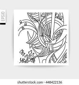 Vector card  with doodles marine theme.
Sea bottom line drawing.