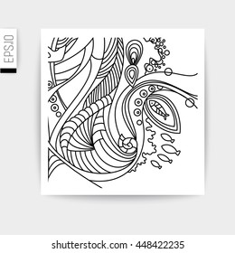 Vector card  with doodles marine theme.
Sea bottom line drawing.
