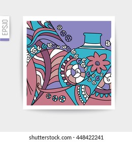 Vector card  with doodles marine theme.
Sea bottom color.
