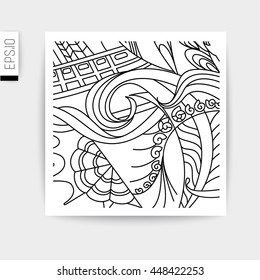 Vector card  with doodles marine theme.
Sea bottom line drawing.