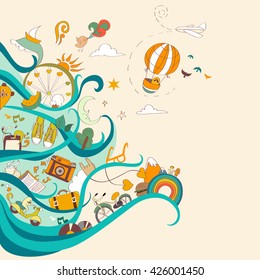 Vector card of dreams about travel and vacation
