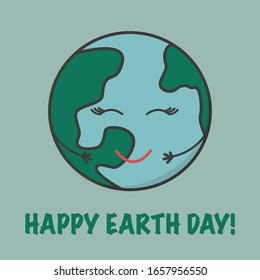 Vector card for Earth Day. Go green and save the planet. Fun cute happy character