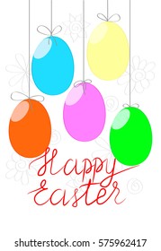 Vector card with easter eggs and lettering happy easter