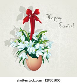 Vector card for Easter. Floral frame with crocuses and snowdrops