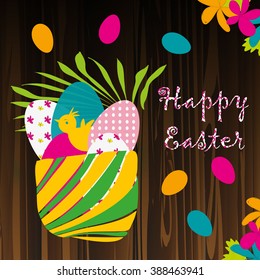 Vector card. Easter objects and flowers.