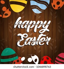 Vector card with eggs. Happy Easter greeting card with flowers and eggs. Easter card.