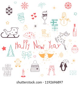 Vector card of elements for the new year. Christmas decorations. 
